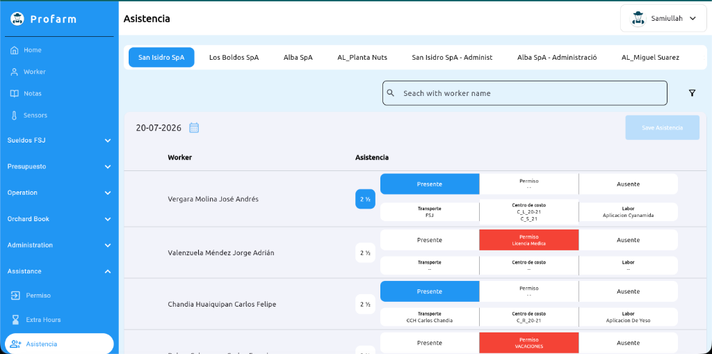 Profarm Dashboard Screenshot